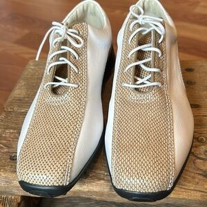 FootJoy LoPro Collection White Tan Oxford Golf Shoes w/Softspikes Mens 7M NWOT